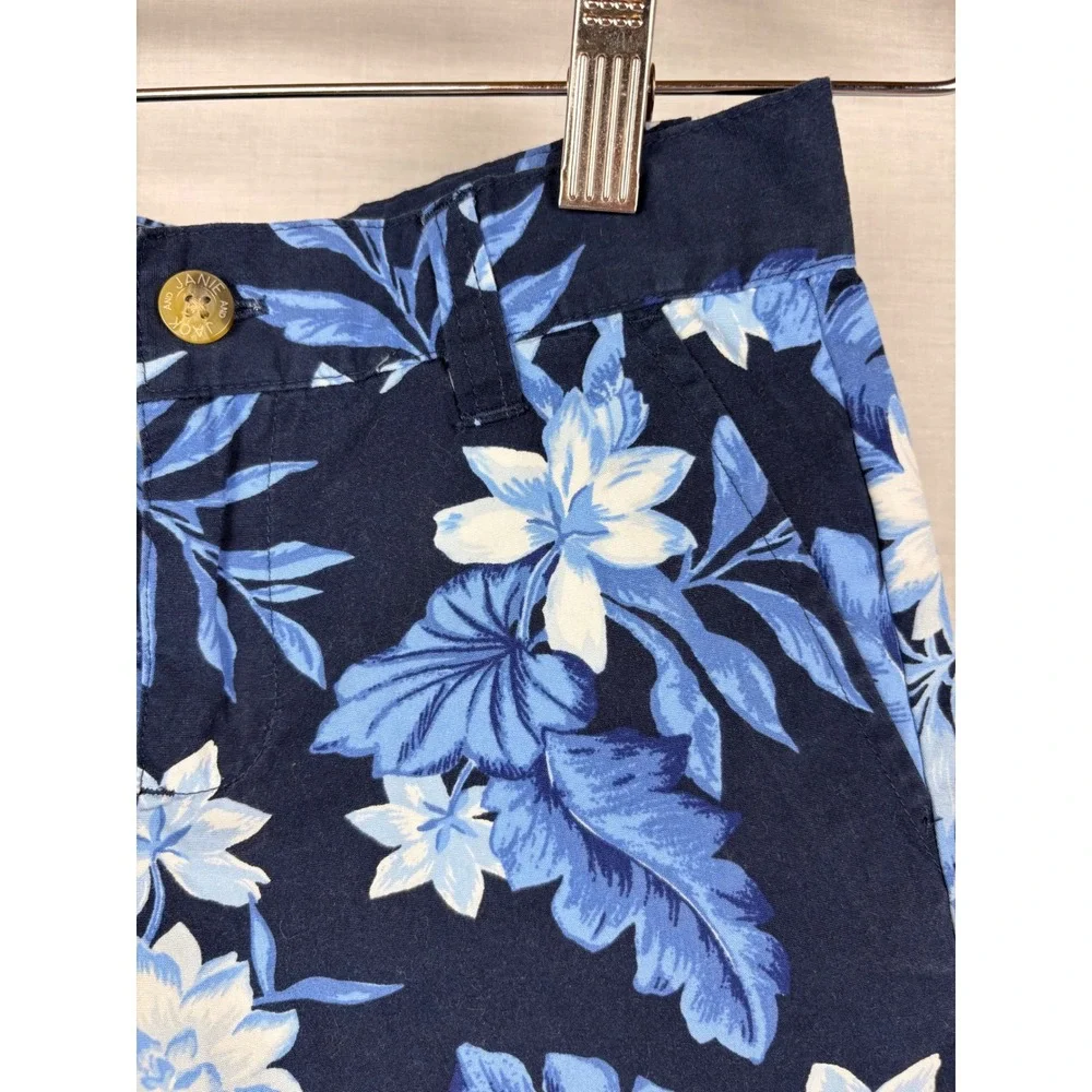 Janie and Jack‎ Girls 7 Navy Blue Tropical Floral Chino Shorts Summer Vacation